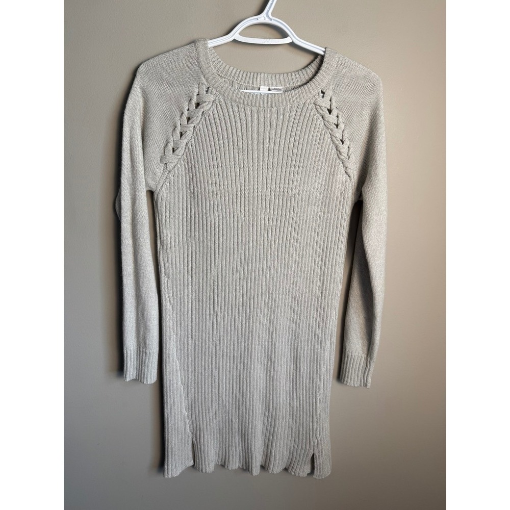 Ripe Womens Gray Cream Sweater Dress Small Ribbed Braided Maternity Boho Cozy